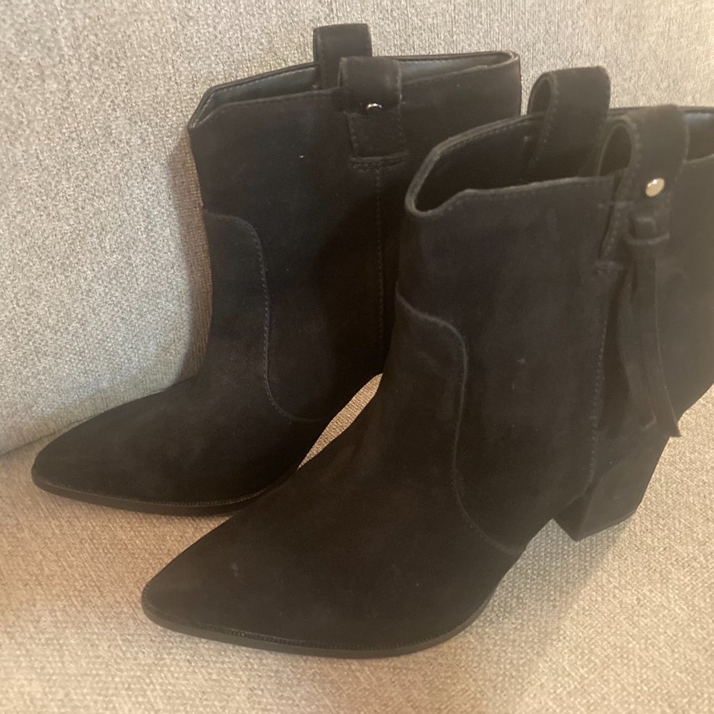 SAM EDELMAN BLACK NUBUCK LEATHER COWBOY BOOTIES 8M